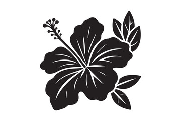 Paradise leaf. Monochrome Hibiscus vector silhouette 