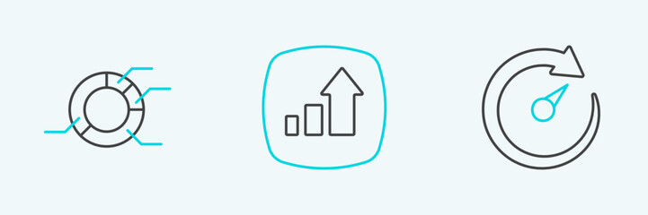 Set line Digital speed meter, Pie chart infographic and Financial growth icon. Vector