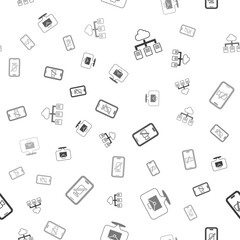 Set Online working, , Video camera Off on mobile and Mute microphone on seamless pattern. Vector