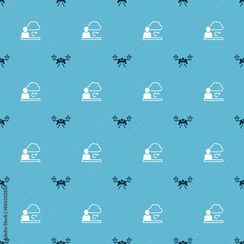 Aufkleber set drone and weather forecast on seamless pattern. vector
