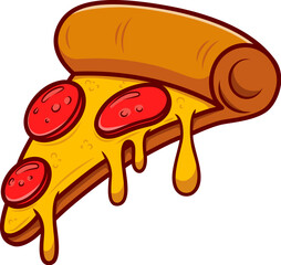 Pizza slice. Cartoon pizza illustration. Pizza with Melted cheese Cartoon Icon. Design element for emblem, poster, icon, menu. Vector illustration