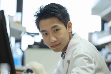 Professional Photography of a young Asian doctor participating in a medical research study, Generative AI
