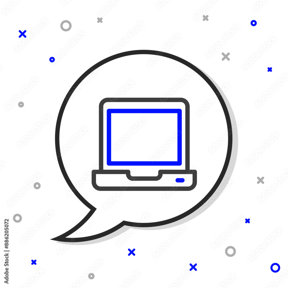 Poster line laptop icon isolated on white background. computer notebook with empty screen sign. colorful ou