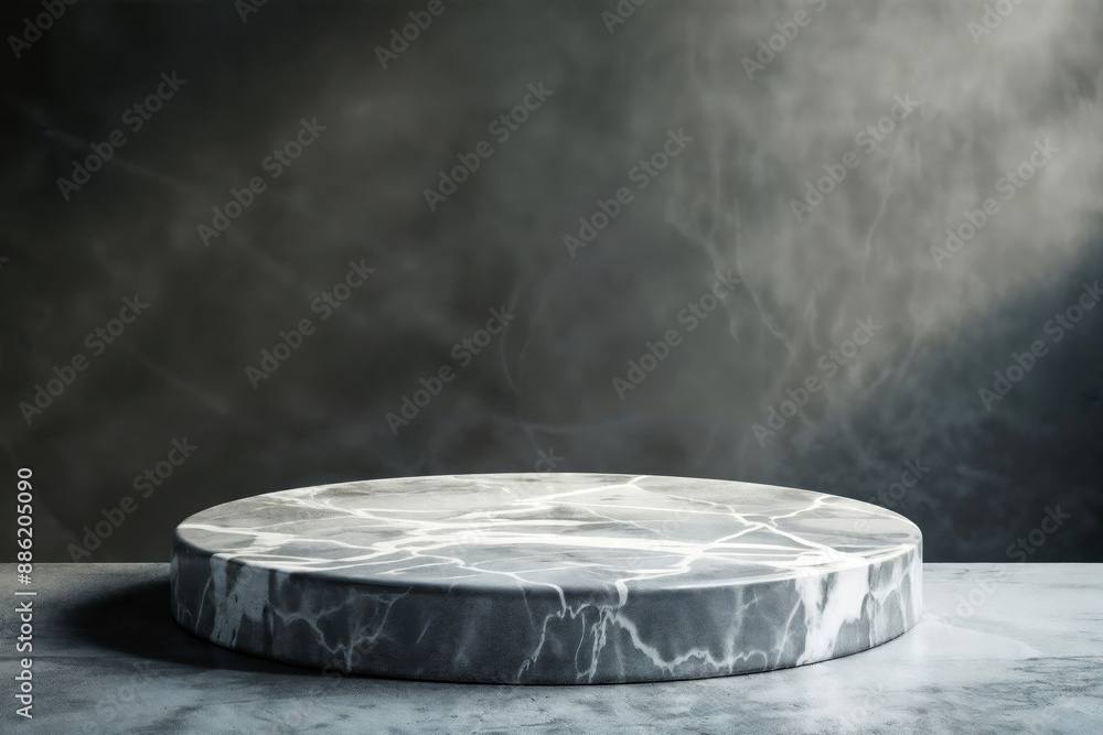 Aufkleber empty round marble podium on dark background for product display