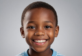 Naklejka premium Portrait view of a regular happy smiling Angola boy, ultra realistic, candid, social media, avatar image, plain solid background