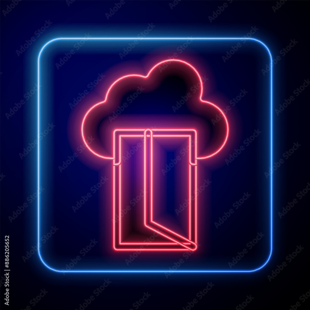 Poster glowing neon cloud database icon isolated on black background. cloud computing concept. digital serv