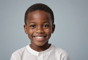 Naklejka premium Portrait view of a regular happy smiling Equatorial Guinea boy, ultra realistic, candid, social media, avatar image, plain solid background