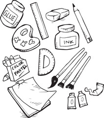 Obraz premium art supplies doode style stock image vector