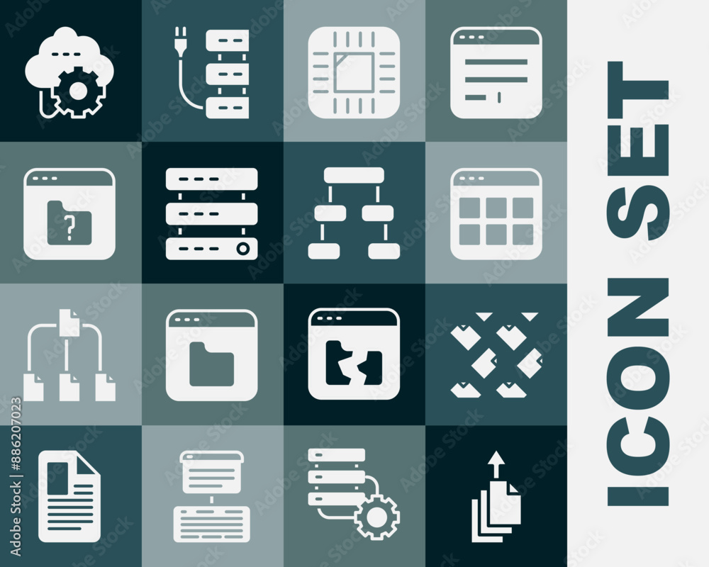 Poster set data export, stream, browser files, processor with cpu, server, data, web hosting, file missing,