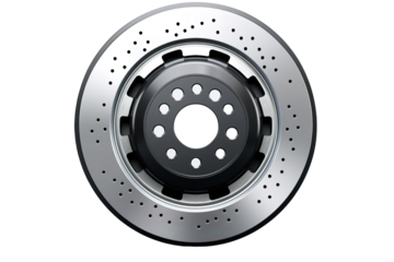 A Perforated Silver Brake Rotor, Ready for the Road on a White or Clear Surface PNG Transparent Background.