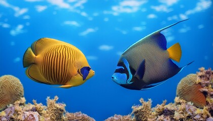 Angelfish Frolic Among Coral and Sponges"
"Graceful Leaps: Angelfish in a Vibrant Coral Wonderland"
"Underwater Delight: Angelfish