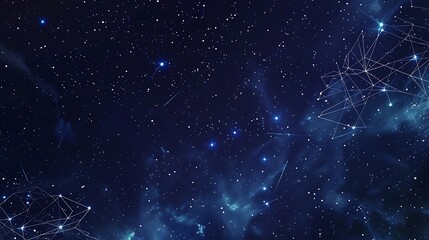 Wireframe background with a blue plexus effect, featuring sharp, geometric shapes and a dark, starry night sky. Simple, minimalist, and colorful.