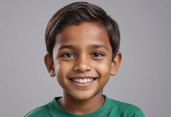 Portrait view of a regular happy smiling Bangladesh boy, ultra realistic, candid, social media, avatar image, plain solid background