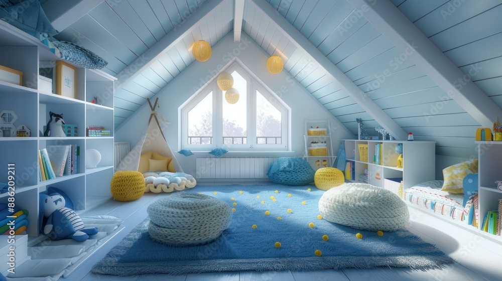 Canvas Prints cozy playroom with blue and yellow color scheme