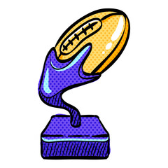 American football trophy halftone icon hand drawn color vector illustration