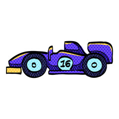 Race car halftone icon hand drawn color vector illustration