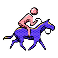 Horse riding halftone icon hand drawn color vector illustration