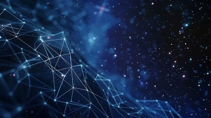 Wireframe background with a blue plexus effect, featuring sharp, geometric shapes and a dark, starry night sky. Simple, minimalist, and colorful.
