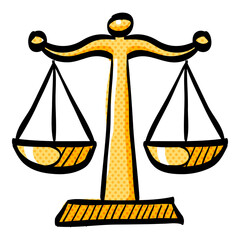 Justice scale halftone icon hand drawn color vector illustration