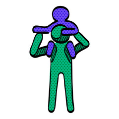 Man holding kid halftone icon hand drawn color vector illustration