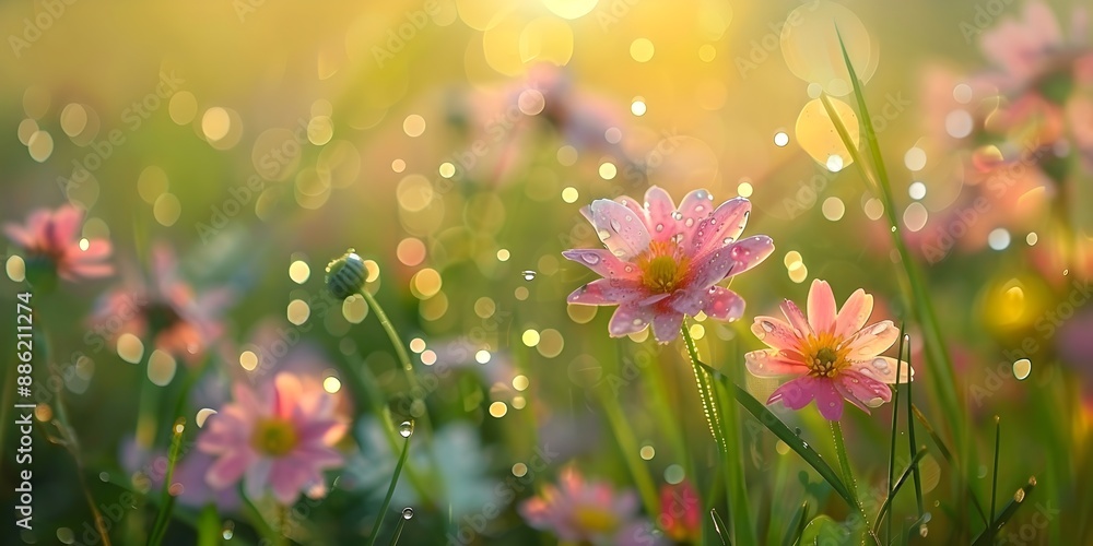 Canvas Prints Blooming Flowers in a Dewy Meadow Embracing the Energy of New Beginnings