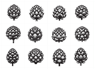 Artichoke silhouette vector Illustration Set