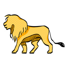 Lion halftone icon hand drawn color vector illustration