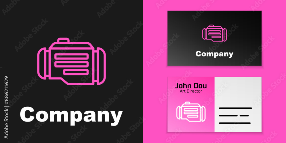 Poster pink line check engine icon isolated on black background. logo design template element. vector