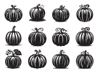 Pumpkin silhouette vector Illustration Set