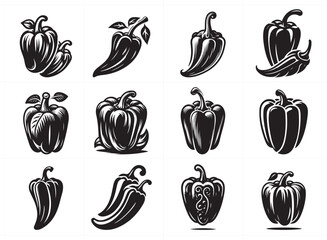 Hot pepper silhouette vector Illustration Set