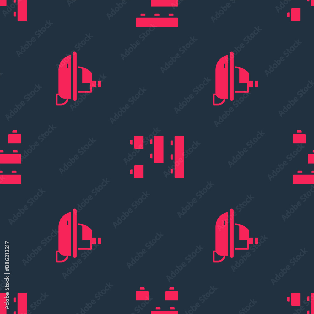 Poster set toy boat and building block bricks on seamless pattern. vector
