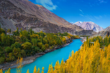 Landscape photography, river view of Ladakh India in Autumn. Himalayas, Ladakh, India.