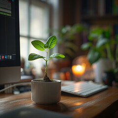 Warm computer side, grew out of a small sapling