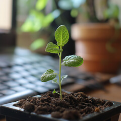 Warm computer side, grew out of a small sapling