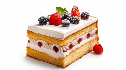 Vanilla sponge cake with fruits on white background. vanilla sponge cake, sponge cake with fruits, fruit cake, vanilla cake, cake with berries, dessert cake, homemade cake, bakery cake,