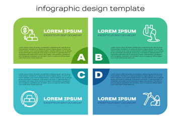 Set line Gold exchange money, mining and Molten gold being poured. Business infographic template. Vector