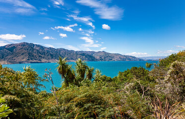 Fototapeta premium Lake Hawea and the mountain range, Otago, South Island, New Zealand, Oceania.