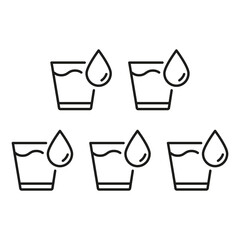 Hydration And Drinking Water Regularly Line Icon, Five Glasses Of Water With Droplets. Isolated Vector Illustration