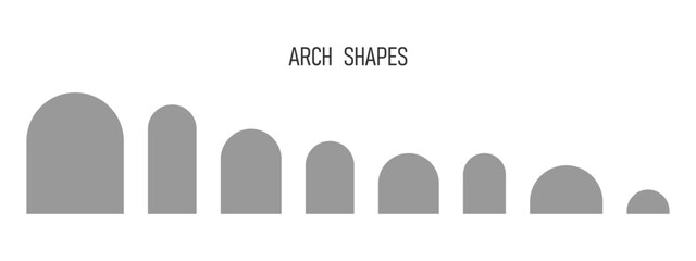 Set of arch shapes. Elegant templates in art deco style for wedding invitation or greeting cards, business brochures, event or party banners in archway form. Vector graphic illustration.