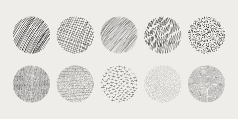 Textures set, collection hand drawn abstract monochrome brush marks. Doodle shapes spots, drops, curves and lines. Contemporary modern trendy