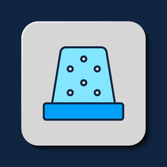 Filled outline Thimble for sewing icon isolated on blue background. Vector