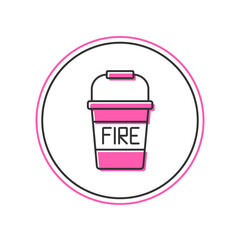 Filled outline Fire bucket icon isolated on white background. Metal bucket empty or with water for fire fighting. Vector