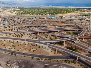 Interstate 25 and Interstate 40 freeway junction in Albuquerque, New Mexico, United States of America.