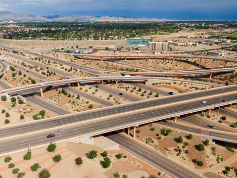 Interstate 25 and Interstate 40 freeway junction in Albuquerque, New Mexico, United States of America.