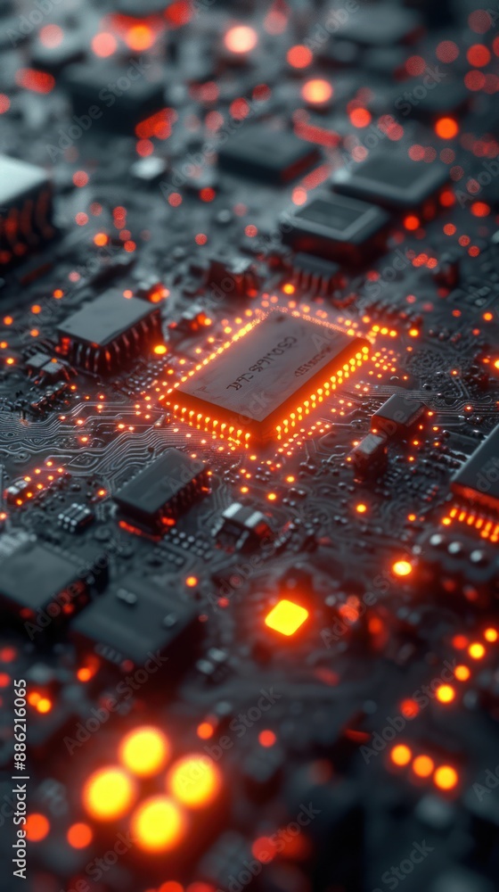 Poster glowing circuit board with illuminated components