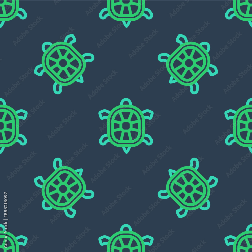 Poster line turtle icon isolated seamless pattern on blue background. vector