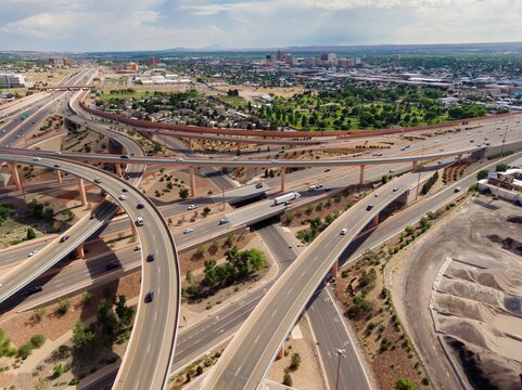 Interstate 25 and Interstate 40 freeway junction in Albuquerque, New Mexico, United States of America.