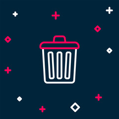 Line Trash can icon isolated on blue background. Garbage bin sign. Recycle basket icon. Office trash icon. Colorful outline concept. Vector