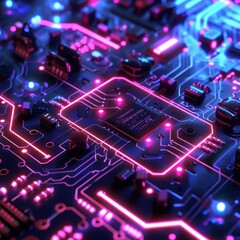 Neon Circuit Board Close-Up
