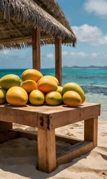 tropical fruit on a beach